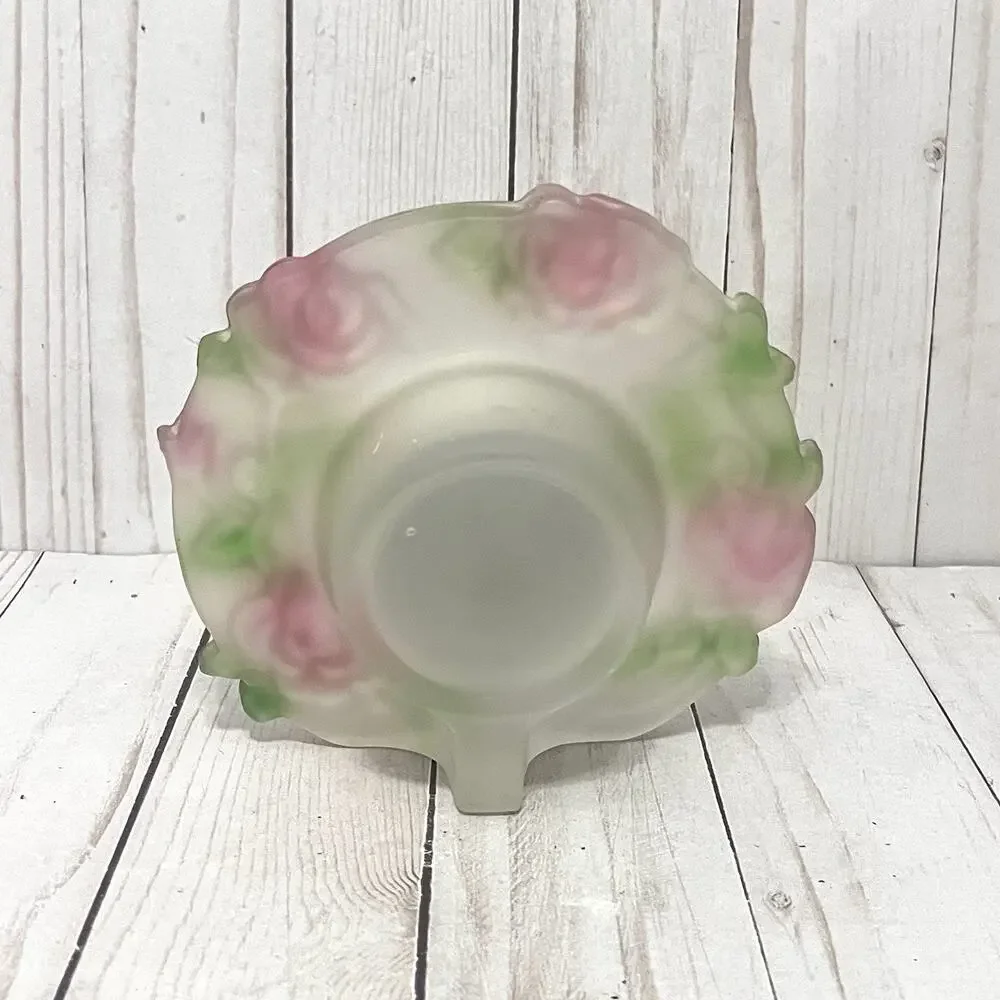 Vintage Frosted Rose Clock Shabby Chic Cottagecore Vanity Décor Pink Floral